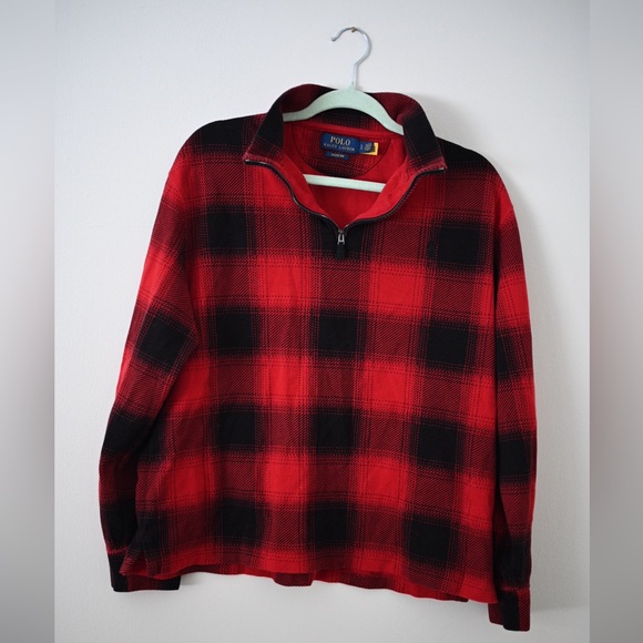 Polo Ralph Lauren Mens Buffalo Plaid Estate-Rib Quarter Zip Pullover Size Medium - Picture 2 of 12